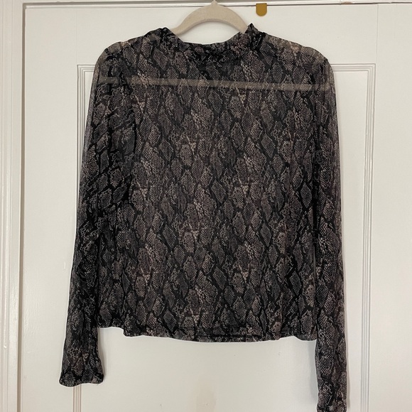 Long sleeve brown snake print see-through top - Picture 1 of 3